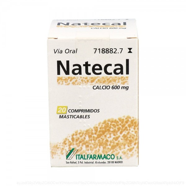 NATECAL 600 mg COMPRIMIDOS MASTICABLES, 20 comprimidos