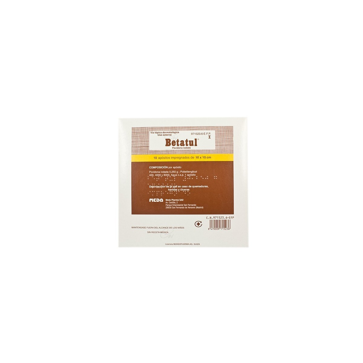 BETATUL 250 mg APOSITO IMPREGNADO, 10 apositos